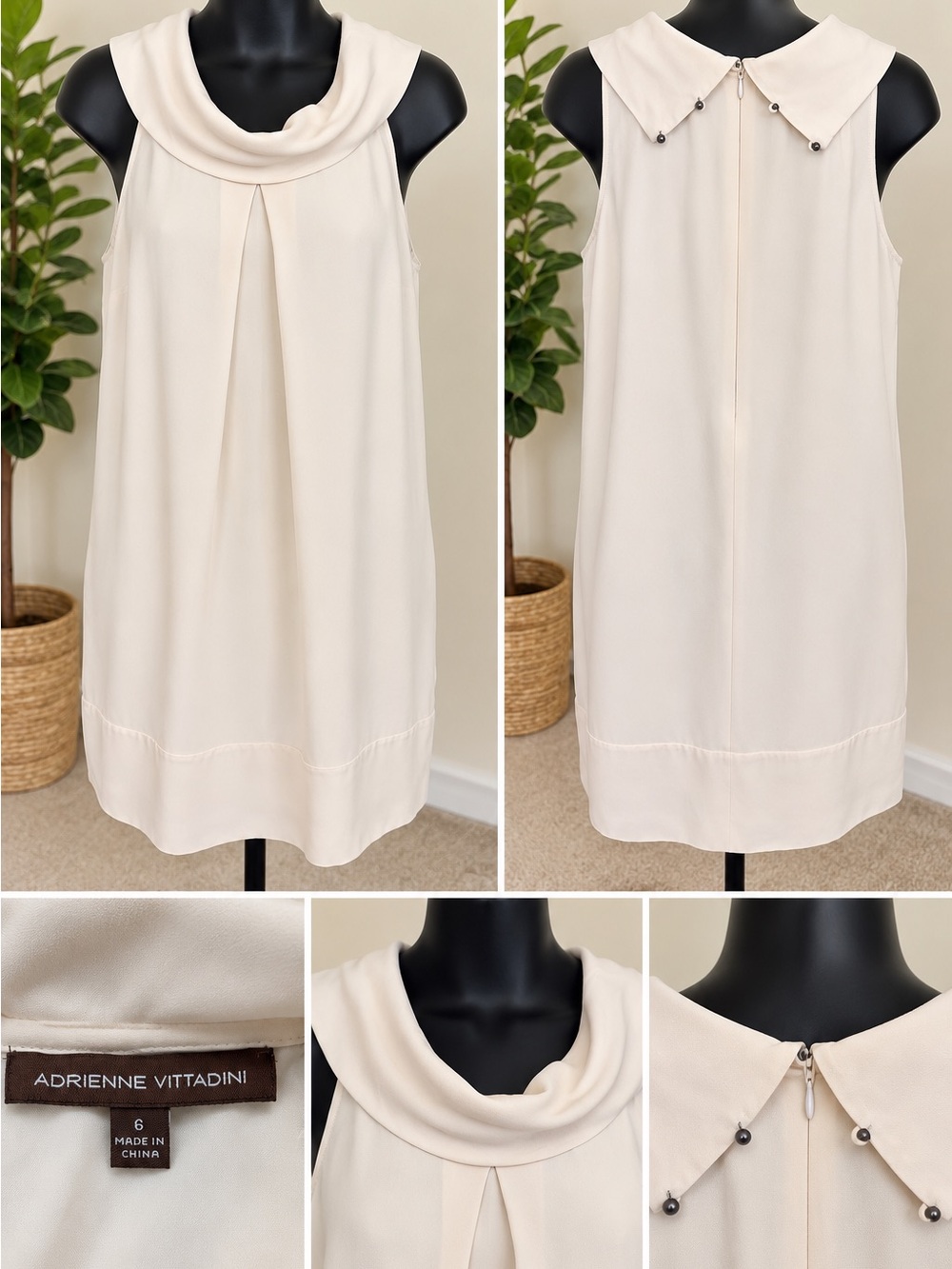 Adrienne Vittadini Cream Draped Cowl Neck Shift Tunic